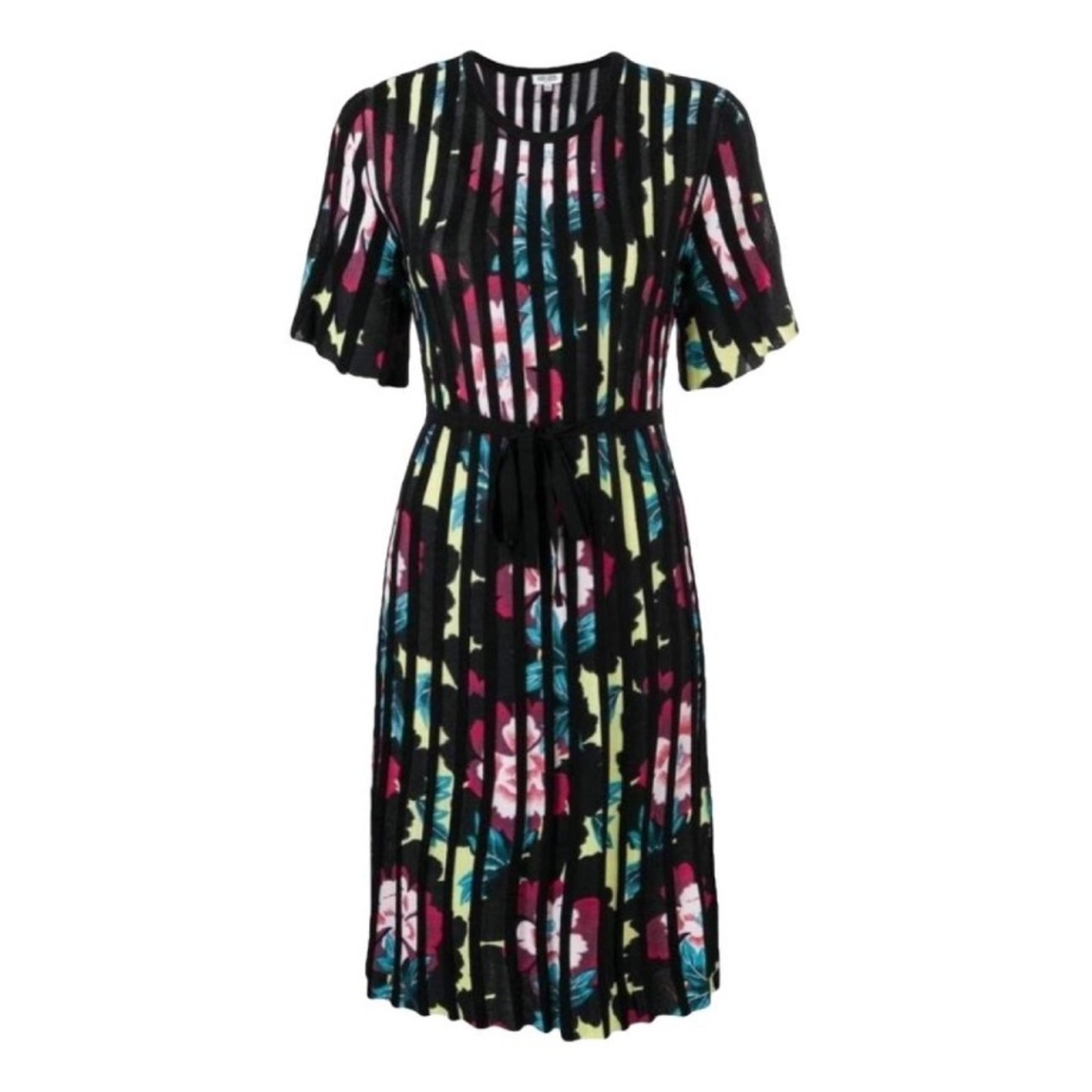 Kenzo multicolor floral print striped pleated dress